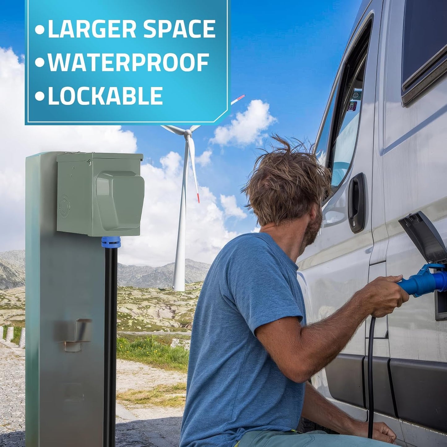 PAULINN 50 Amp RV Outlet Box, Nema 14-50R Outlet 125/250 Volt RV Plug w/Anti-Theft Lockable Swing Cover, UL Listed & Weatherproof for Camper, Electric Car, Tesla