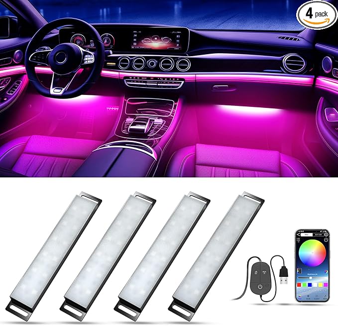 Honalia Car LED Lights Interior, RGB Interior Car Lights with App Control and Music Sync, USB Under Dash LED Lights for Jeeps Trucks SUVs, DC 5V
