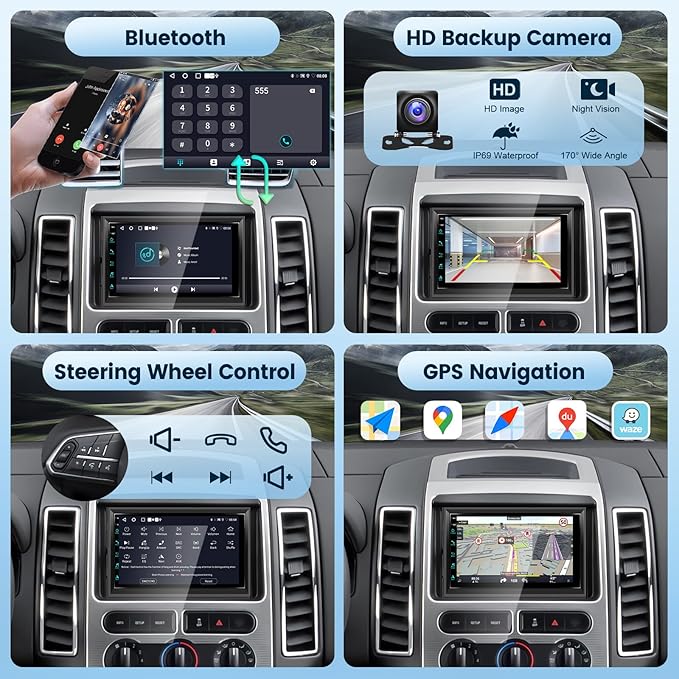 2G+64G Car Radio for Ford F150/F250/F350/E250/E350 Edge Fusion Explorer with Wireless Carplay Android Auto, 7 inch HD Touch Screen Car Stereo with Bluetooth/GPS/WiFi/FM/SWC/USB/HD Backup Camera