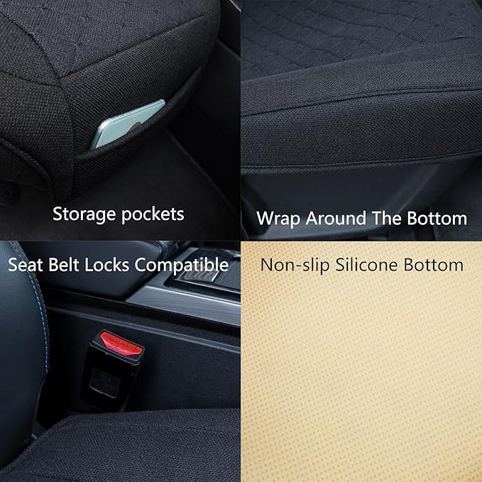 Suninbox Car Seat Cover,Bottom Car Seat Covers Cloth,Front Seat Only,Fabric Wrap Around The Bottom,Breathable Car Seat Protector Fits 95% of Vehicles 1 Piece,Black