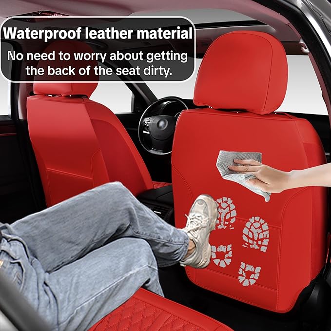 Red Car Seat Cover Full Set , Universal Car Seat Cover for Car with Lumbar Support, Premium Faux Leather, Waterproof and Easy to Clean, Airbag Compatible, Suitable for SUV, Pickup Trucks, Sedans