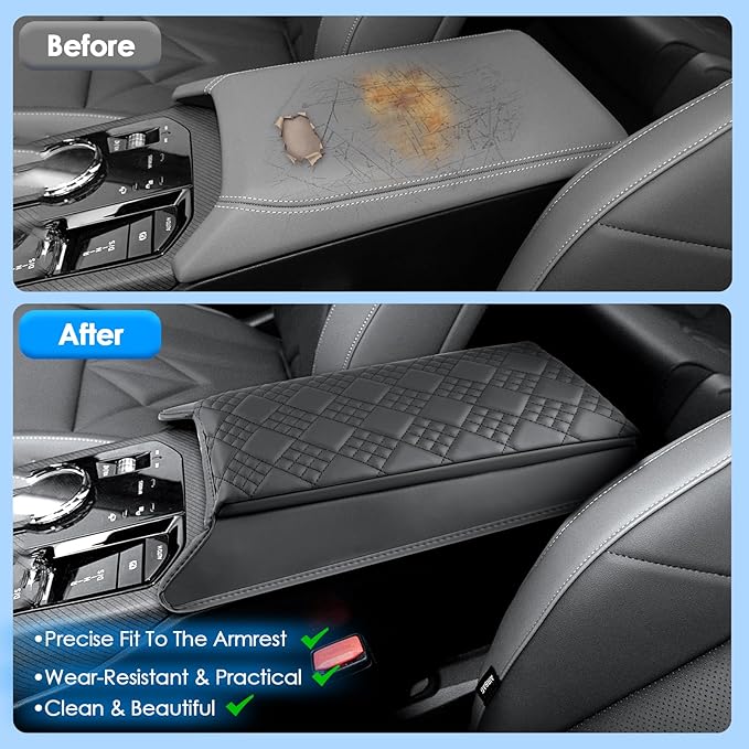 for 2025 2026 BMW X3 Center Console Cover for BMW X3 G45 (30 xDrive/M50 xDrive), Comfy&Cushion Leather Armrest Cover 2026 2025 X3 Interior Accessories (Black-Padded)