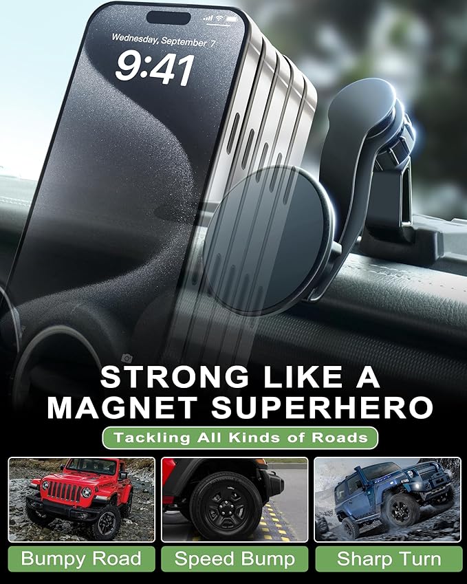 Magnetic Phone Mount for Jeep 2021-2023 Wrangler JL JLU 4XE - Dashboard Phone Holder with Magsafe for Jeep Wrangler JL 4XE Accessories (Not for Gladiator)