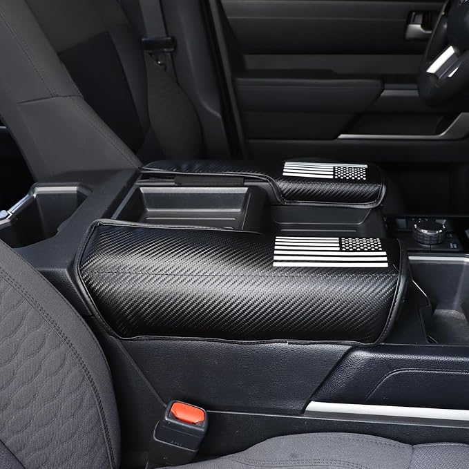 TOYCIDFG Car Center Console Armrest Cover Cushion Pad Compatible with Toyota Tundra Sequoia 2022-2024, Waterproof Cushion Pad Car Accessories (Flag Pattern)