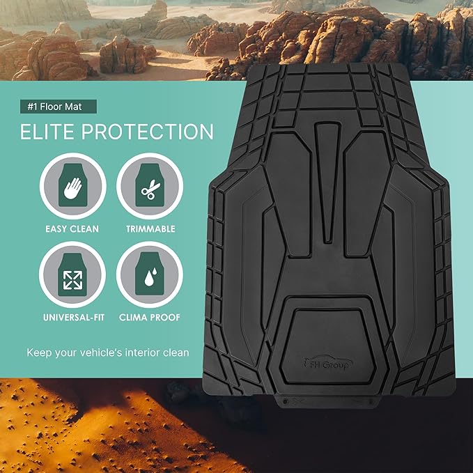 FH Group Heavy-Duty Rubber Floor Mats for Cars, Universal Fit Full Set, Climaproof, Trimmable, Stripe Design, Black - for Most Sedan, SUV, Truck
