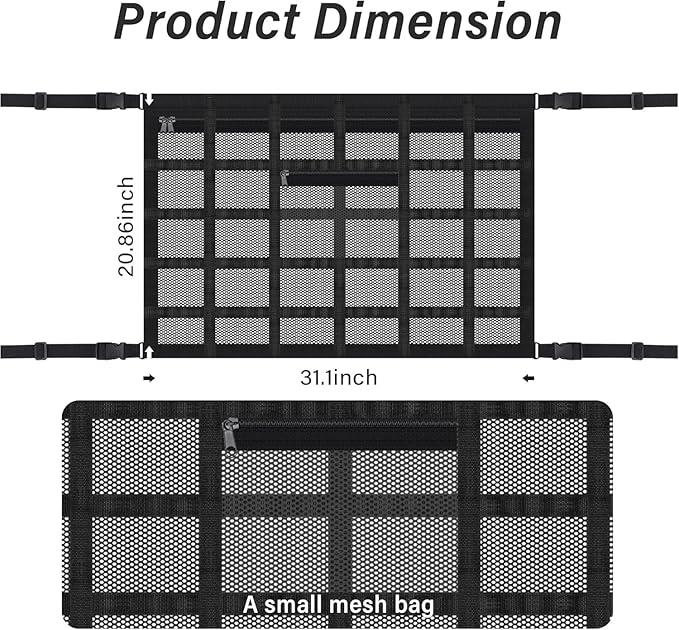 Upgrade Car Ceiling Cargo Net Pocket with Zip,Double Layers+Avoid Sagging Roof Cargo Bag for Toy,Quilts,Tickets,Universal Road Trip Essentials Car Organizers and Storage for Truck SUV