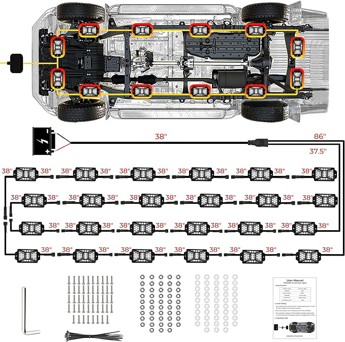 24 Pods Pure White Rock Lights with 2 Pack Connectors Extension Wires,Waterproof Rock Lights Compatible with Trucks Jeep UTV SUV ATV Boat Golf Cart, Mess Free Two-Path Wiring Underglow Kits(Patented)