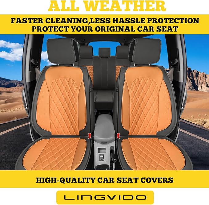 LINGVIDO Car Seat Covers Full Set (5 Seats) - Premium Perforated Nappa Leather, Waterproof Shield, Omni-Adapt Fit SUVs Sedans, Ultimate Family & Pet Protection