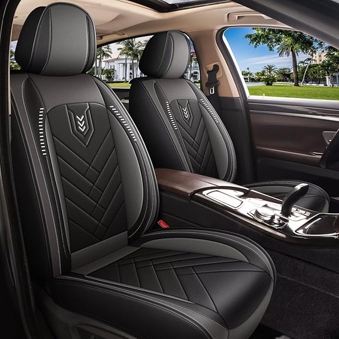 AOMSAZTO Seat Covers Fit for Dodge Charger Car Waterproof Seat Protectors 2006-2026 Full Set Fit for : 2 Seat Automotive Faux Leather Seat Covers(Black+Grey)