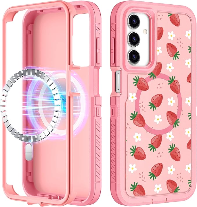 for Samsung Galaxy A15 5G Phone Case - Compatible with MagSafe Women Cute Girls Magnetic Protective Cover Strawberry Girly Kawaii Design Heavy Duty Shockproof for Samsung A15 5G Case 6.5"