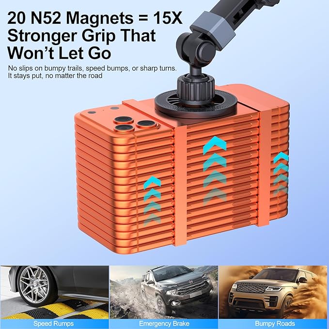 Vitog 2-in-1 MagSafe Car Mount, 2026 Hands Free Phone Holders for Your Car, Strong Magnetic Cup Holder Phone Holder for iPhone 17-12 Pro Max, Samsung & More Smartphones, Universal for Truck/SUV/Tesla