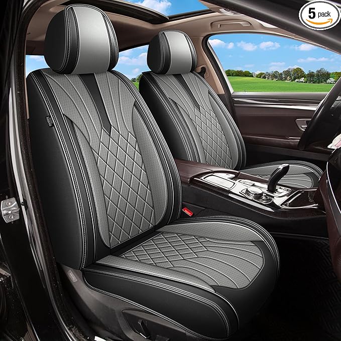 Car Seat Covers Full Set Fit for Toyota Highlander:2008-2025 2026 Breathable Perforated Leather Automotive Seat Covers Driver Seat Cushion Protector(5 Seats,Black&Gray)
