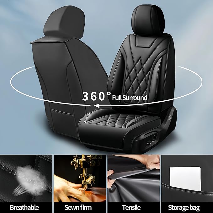 Santa Fe Seat Covers Custom Fit for Hyundai Santa Fe 2007-2026 (Only 5-Seat Version) - Full Set Premium Leather, Waterproof, All-Weather, Airbag Compatible, Car Seat Protectors (Black)