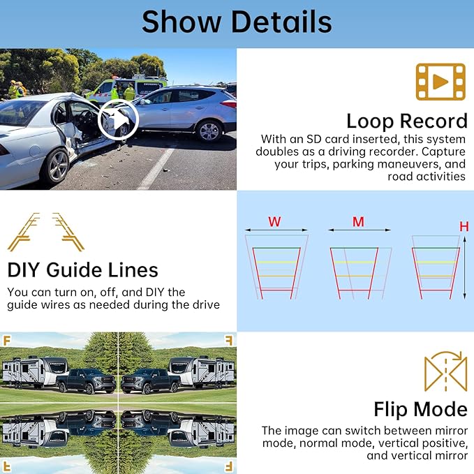 Wireless Backup Camera for RV Truck: 7" 1080P HD Monitor System with Dual Antennas, 350ft Stable Range, IP69K Waterproof, IR Night Vision, 4-Channel DVR Loop Recording for Trailer Camper Pickup