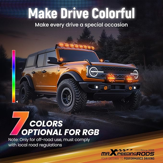 maXpeedingrods 5in 212W Off Road Lights Bar 25440LM, LED Spot with 7 RGB Colors for Ambient & Auto Shift Mode, 270°Side Shooter Ditch Lights, Fog Light for Jeep SUV Pickup UTV ATV with Black Covers