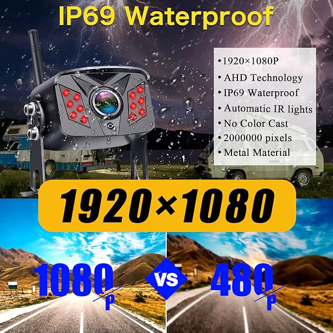HD 1080P 7 inch RV Wireless Backup Camera: 15-Min Easy Install Clear Night Vision 4 Channels Recording Touch Key Monitor Rear View Camera for Furrion Pre-Wired RVs Travel Trailers Camper Truck