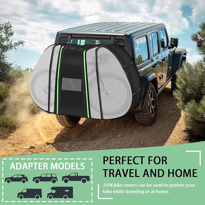 JUIN Bike Cover for Transport on Rack: 900D Waterproof Heavy Duty Bicycle Cover for Single Bike on Car Hitch Storage - Rear Outside Tarp for Outdoor Travel - Clear