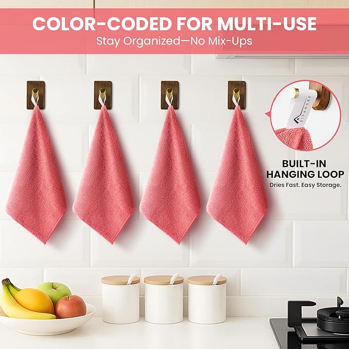 SIFANGKE Microfiber Cleaning Cloth, 12 Pack Pink Cleaning Rags for Housekeeping, Reusable Microfiber Towels for Car, Kitchen, Bathroom and Household Cleaning Supplies, 11.8"X11.8"