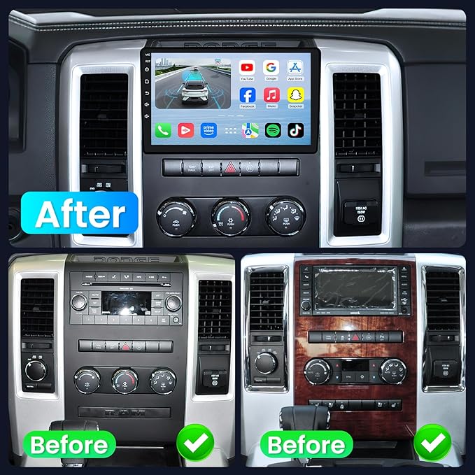 8Core+64G ROM Car Radio for Dodge Ram 1500 2500 3500 2009-2012: Android 13 Car Stereo for Ram 1500 Radio Upgrade with Wireless CarPlay Android Auto FM AM Audio HiFi DSP Bluetooth 5GWiFi