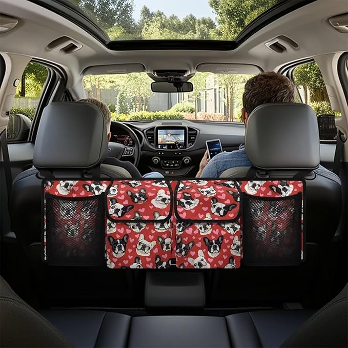 Car Trunk Organizer Pink Heart Dogs Collapsible Hanging Cargo Bag for Grocery Cargo Large Capacity Car Storage Bag with 3 Adjustable Buckles,Easy to Install