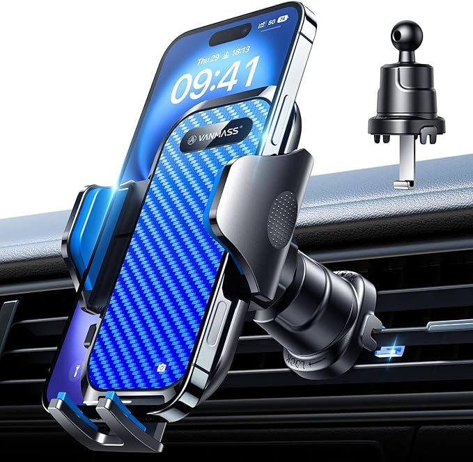 VANMASS Phone Holders for Your Car Ultimate Military-Grade Car Phone Holder Mount【Patent & Safety Certs】 Upgraded Shockproof Truck Air Vent Phone Mount for iPhone 17 Pro Max 16 Samsung Android,Blue