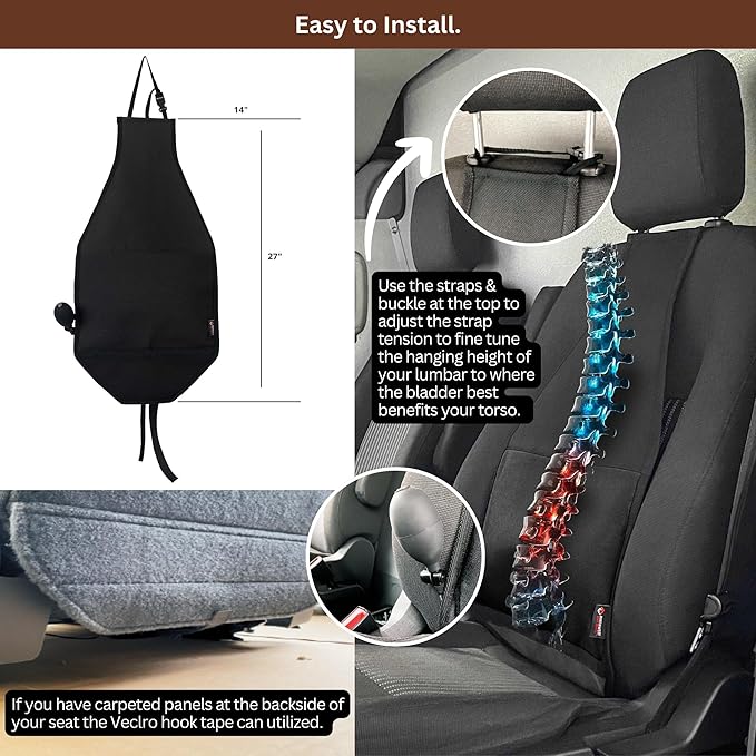 4-Way Adjustable Lumbar Support Pillow for Car, Mid/Lower Back Support Cushion for Car Seat, Back Pain Relief Lumbar Pillow, Black