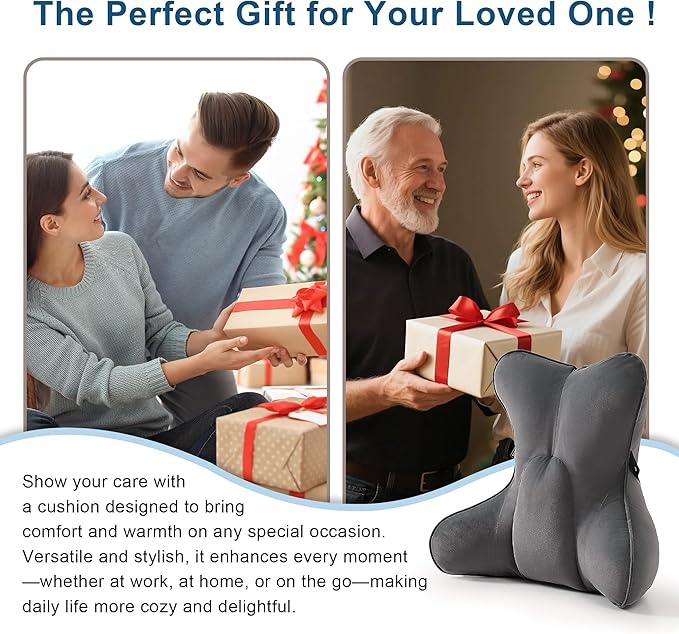 Lumbar Support Pillow (Pat. Pend) for Office Chair, Couch, Recliner & Car Seat, Ergonomic Back Support for Lower Back Comfort, with Adjustable Strap to Stay in Place, Steel Gray