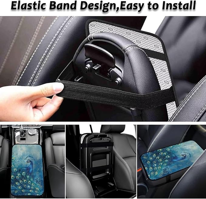 Blue Peacock Armrest Cover Full Coverage Car Arm Rest Cushion Washable Middle Console Lid Cover Pad Protector Elbow Universal Fits Most Cars, SUVs, Trucks and Vans