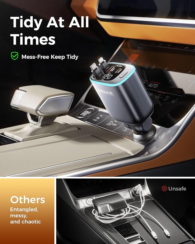 iPhone Car Charger, Retractable Fast USB C Phone Charger, 4 in 1 Cigarette Lighter Adapter with 2 Cables 25 Inch and 2 USB Ports, Multi Port USB Car Charging for iPhone 17/16/15/14/13/Pro Max