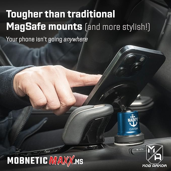 Mob Armor MobNetic Maxx MS - Customized MagSafe Compatible Magnetic Phone Holder for Car, Personalized Phone Mount Made w/Heavy Duty Aluminum Metal, Works w/iPhones & Androids - Blue
