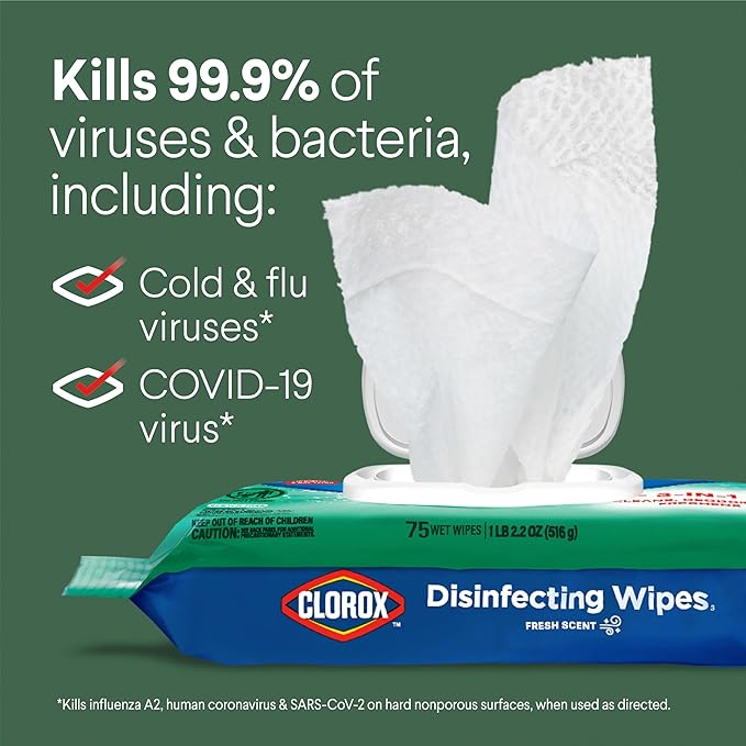 Clorox Disinfecting Wipes Flex Pack, Bleach Free, Fresh Scent, 75 Count (Pack May Vary)
