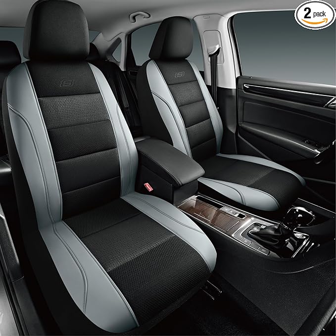 Skechers Men’s Air-Cooled Seat Covers, Memory Foam Car Seat Covers Front Seats, Airbag Compatible,Universal Fit for Most Cars, SUVs, Vans and Trucks,Grey