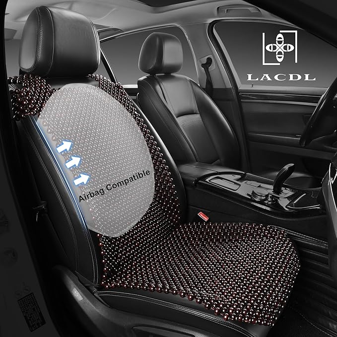 LACDL Beaded Car Seat Covers for Cars, Cooling Bead Seat Cover for Trucks & SUVs - Auto Ventilated Seat Cooler Pad, Natural Wood Breathable Beads - Sweat Protector for Summer, Dark Red