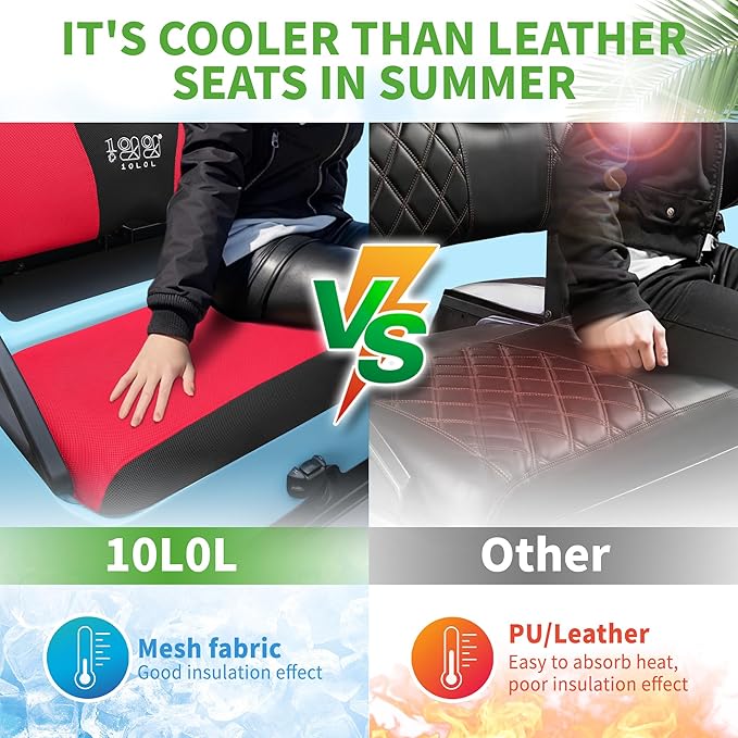 10L0L Golf Cart Seat Covers Universal for Yamaha G29 Drive2 Club Car Precedent Tempo Standard Front Seats, Breathable Mesh Bench Seat Cover, No Drilling Seat Cushion - All-Season Comfort