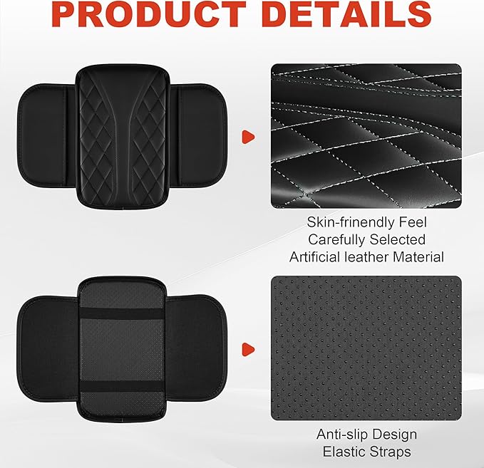Center Console Cover Fit for Kia Sorento 2003-2025 with 2 Storage Bags Waterproof Leather Quilted Pattern Car Armrest Cover Cushion Anti - Slip(002#Black)