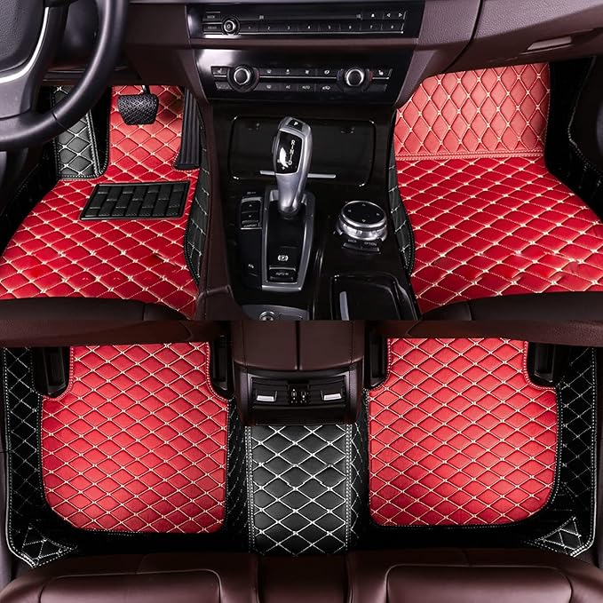 MELKEN Custom Fit Leather Car Floor Mats for 95% of Cars Full Coverage Floor Liners Car Mats (Black Red)