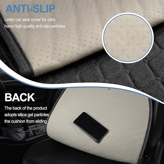 Linen Car Seat Covers for Cars, Front Car Seat Cover Protectors with Storage Bags, Anti-Slip & Soft Automotive Seat Cushion Universal Fit for Most Sedan, SUVs, Vehicles (Deep Grey)