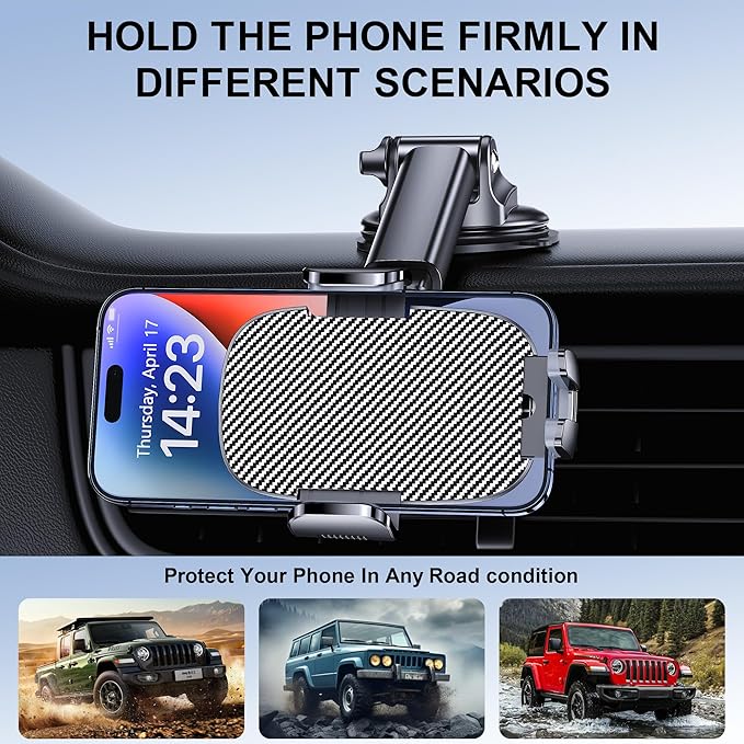 GUWEZ Phone Holder Car Mount for iPhone [Powerful Suction] Phone Mount for Car Dashboard Windshield Air Vent Universal Accessories [Thick Cases Friendly] Automobile Phone Holder Fit iPhone Smartphone