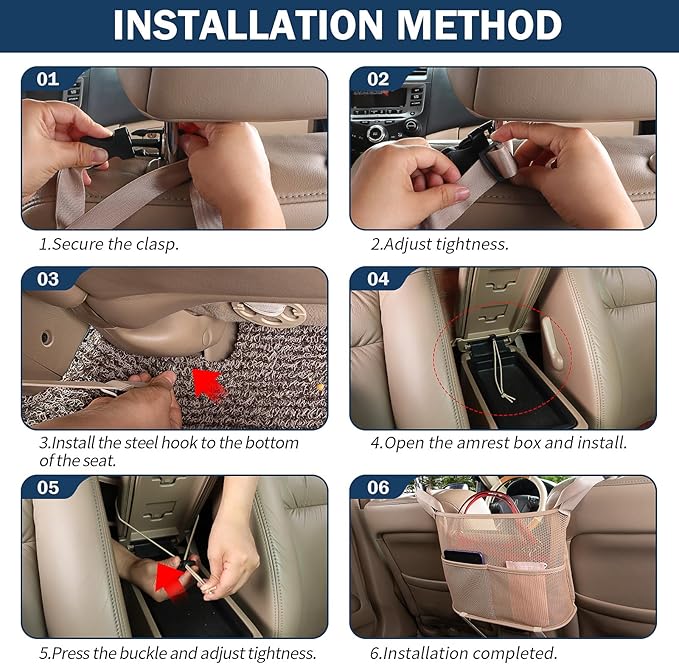 eing Car Net Pocket Handbag Holder Between Seats Back Storage Organizer 3 - Layers Purse Holder for Console Front Seat Storage Barrier, Beige