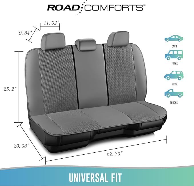 Road Comforts Full Set Leather Mesh Car Seat Cover - Front and Rear, Breathable & Stylish, Airbag Compatible, Universal Fit for Cars, SUVs, Trucks, and Vans - Gray
