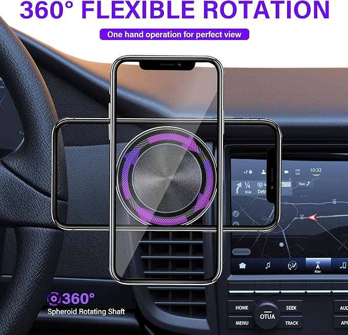 Magnetic Car Phone Holder, N55 Strong Magnets, 360° Rotation Dashboard Magnetic Phone Holder for Car, Folding Car Magnet Phone Mount for iPhone 16 15 14 13 Pro Max (Round-5)