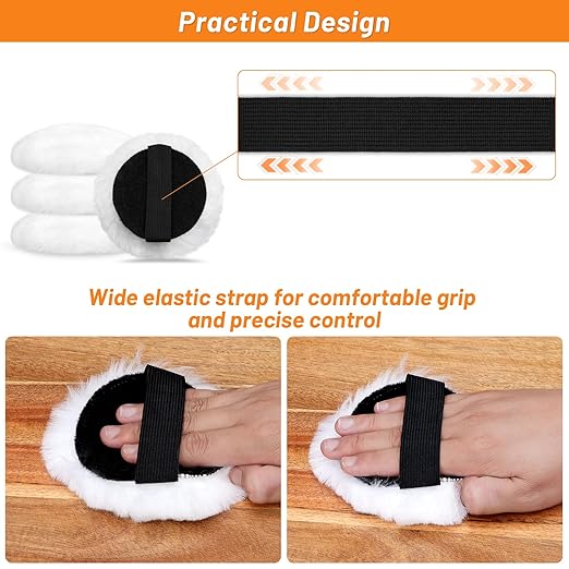 4PCS 4'' Lambswool Stain Applicator Pads for Wood Furniture Floors, Latex,Oil Finishes, Reusable Wax Applicator Staining Pads for Buffing Polishing