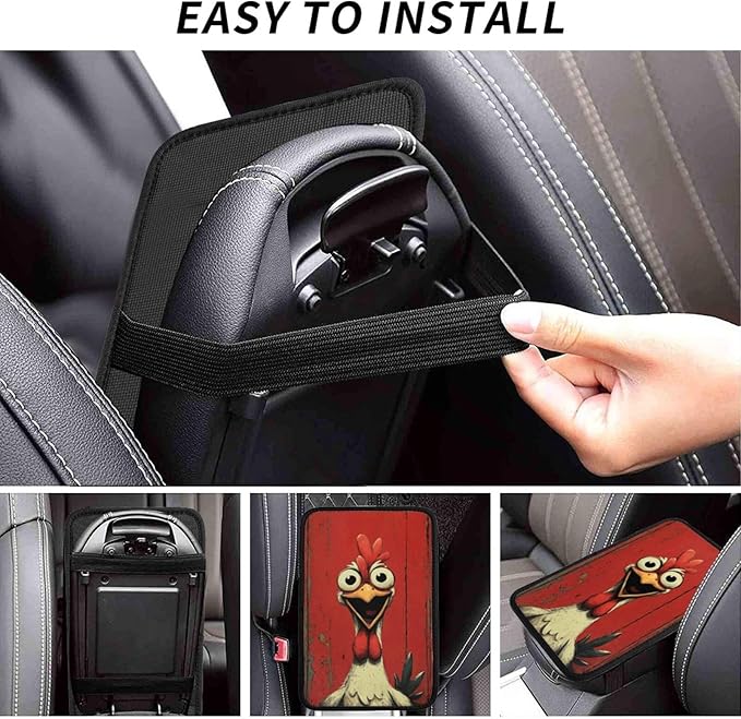 Universal Car Center Console Cushion Pad, Funny Rooster Soft Waterproof Car Center Console Cover Auto Armrest Seat Box Cover Protector for Most Vehicle SUV Truck Car