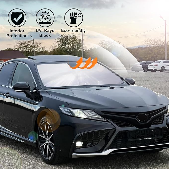 Windshield Sun Shade Custom Fit 2018-2024 Toyota Camry LE XLE Hybrid SE XSE Sedan Accessories Front Foldable Window Sunshade