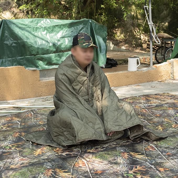 Military Poncho Liner 55”x 79” Camping Blanket Compact Waterproof for Travel Stadium Outdoor Camping