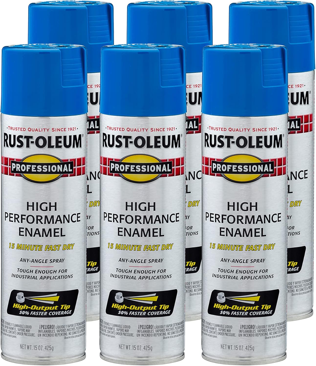 Rust-Oleum 7524838-6PK Professional High Performance Enamel Spray Paint, 15 Oz, Gloss Safety Blue, 6 Pack