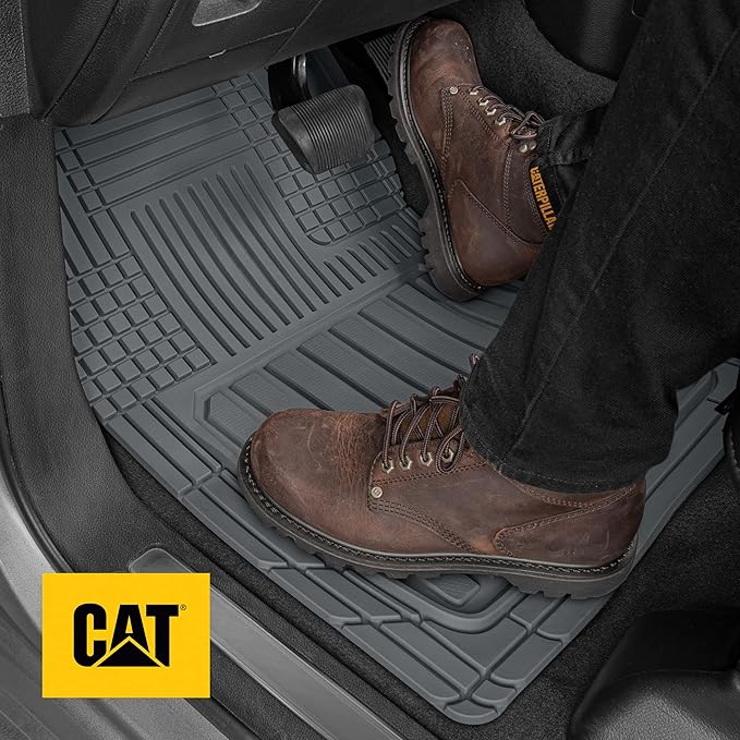 Cat® ToughLiner Heavy Duty Rubber Floor Mats & Cargo Trunk Liner for Car SUV Van Sedan, Gray - Trim to Fit, All Weather Deep Dish Automotive Floor Mat, Total Dirt Protection