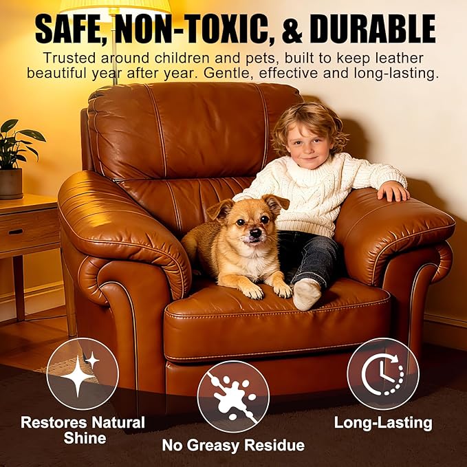 Leather Cleaner and Conditioner with UV Protectants, a Non-Toxic Formula to Help Prevent Cracking or Fading of Car Leather, Couches, Boots, Furniture, Purses and Shoes-200ml/7oz
