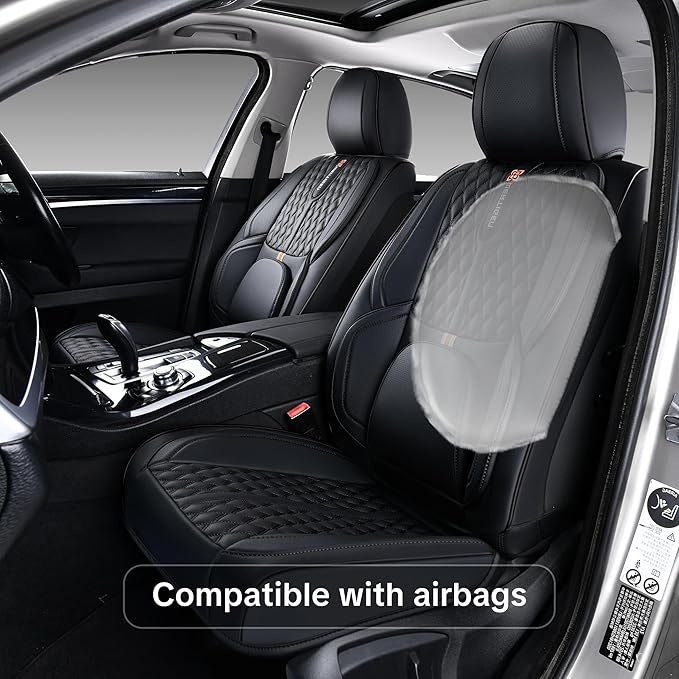 Black Car Seat Covers for Ford Bronco Sport 2021-2025 Car Seat Cover, Leather, 5 Piece Full Set, with Lumbar Support, Anti-Slip, Suitable for All Seasons, Beautify The Interior of Old Cars