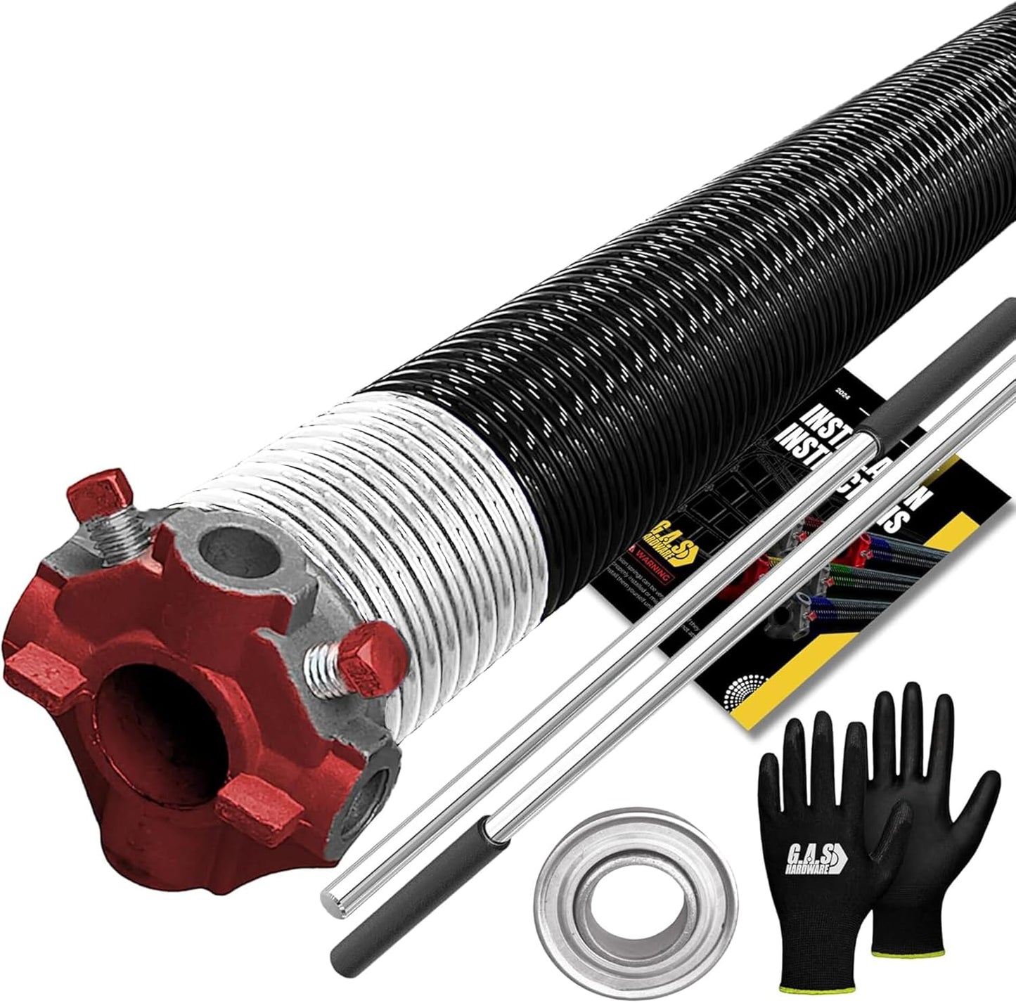 Garage Door Torsion Spring 218x2x26 Torsion Springs for Left Side of Garage Door with 1" Steel Bearing, Gloves, and Winding Bars Precision E-Coating 5-Year Warranty Minimum 30,000 Cycles (Red Cone)